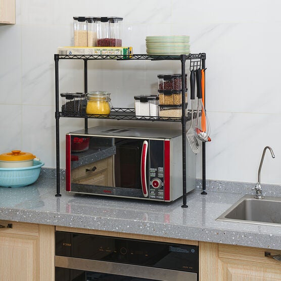 Home Basics 2 Tier Microwave Rack Black, BLACK, hi-res image number null