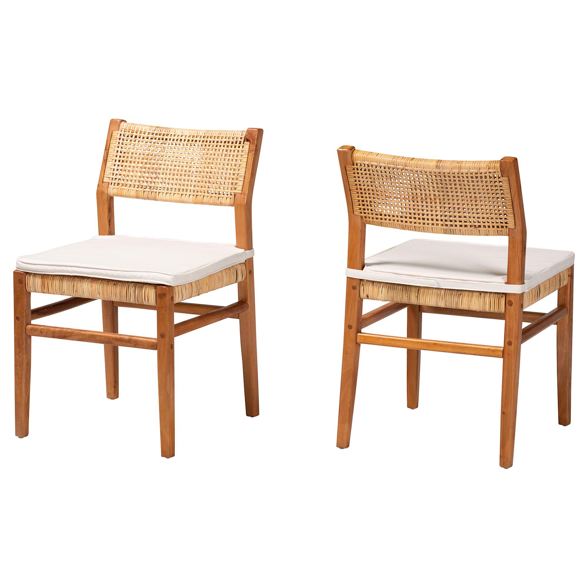 Chatura Natural Rattan and Mahogany Wood 2-Piece Dining Side Chair Set, HONEY, alternate image number 1