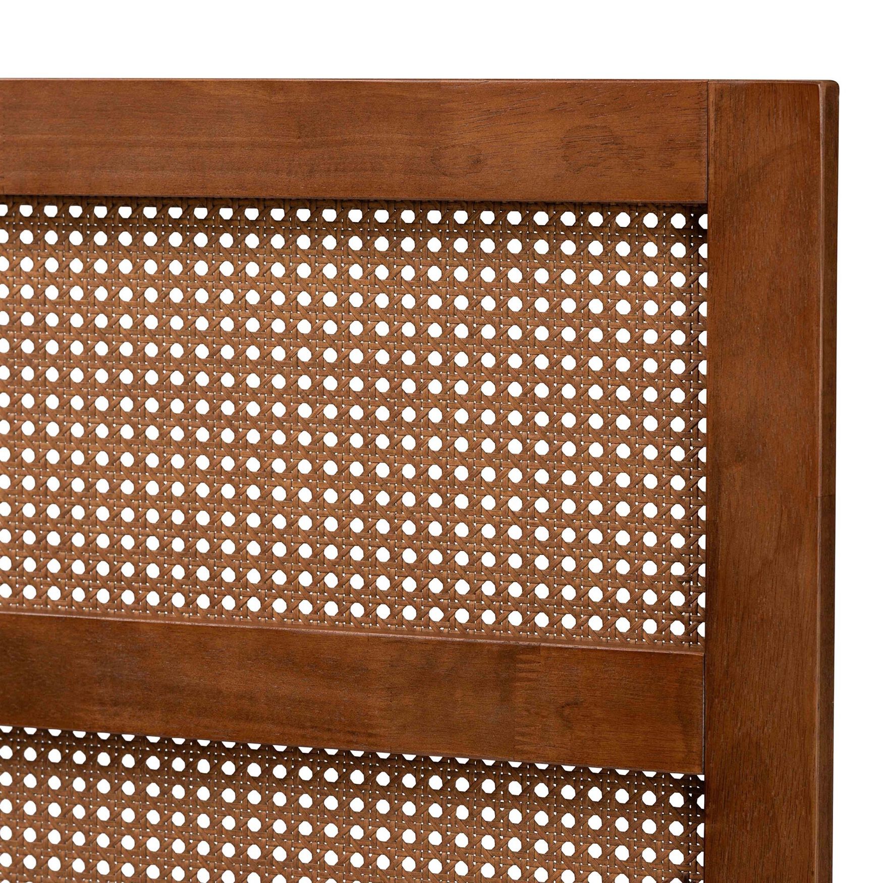 Berne Mid-Century Modern Ash Walnut Finished Wood Queen Size Headboard With Rattan, , alternate image number 2