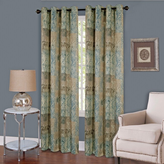 Vogue Grommet Window Curtain Panel, BLUE, hi-res image number null