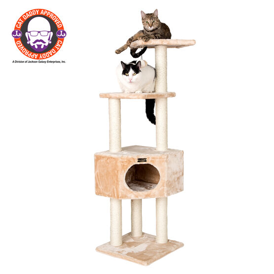 3 Tier Real Wood Cat Tree Scratch Furniture, BEIGE, hi-res image number null