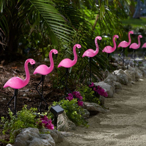 Flamingo Solar Stake Lights Set Of 10 Outdoor Lighting Brylane Home