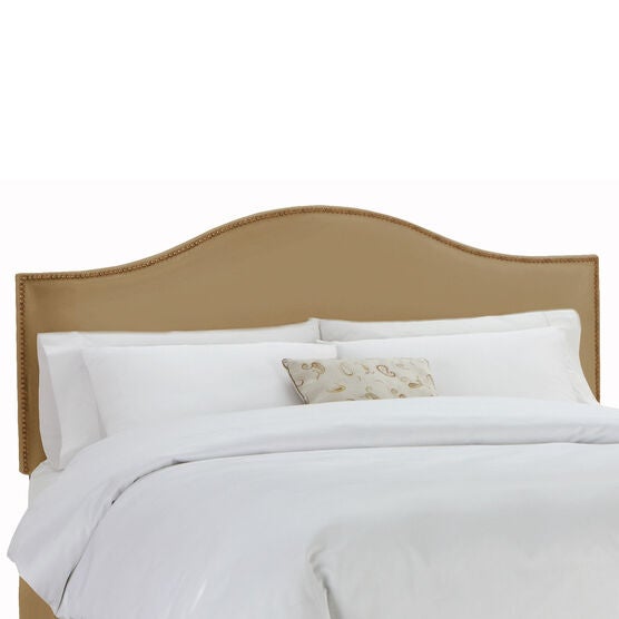 Full Size Upholstered Curved Top Nail Button Border Headboard, 56"Lx4"Wx51"H, KHAKI Full Size Upholstered Curved Top Nail Button Border Headboard, 56"Lx4"Wx51"H, KHAKI