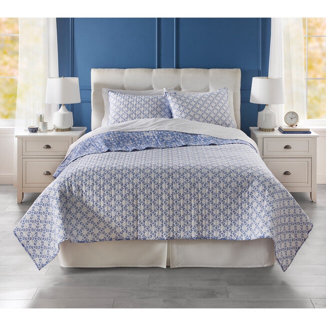 Martha Stewart 3-Piece Pamela Reversible Quilt Set, BLUE, hi-res image number 0