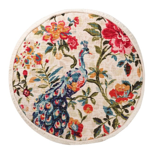Murino Vintage Cream And Multicolor Fabric Ottoman Pouf, , on-hover image number 1