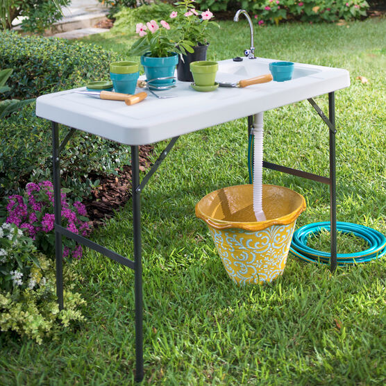 Outdoor Sink Table Brylane Home, Portable Outdoor Table With Sink