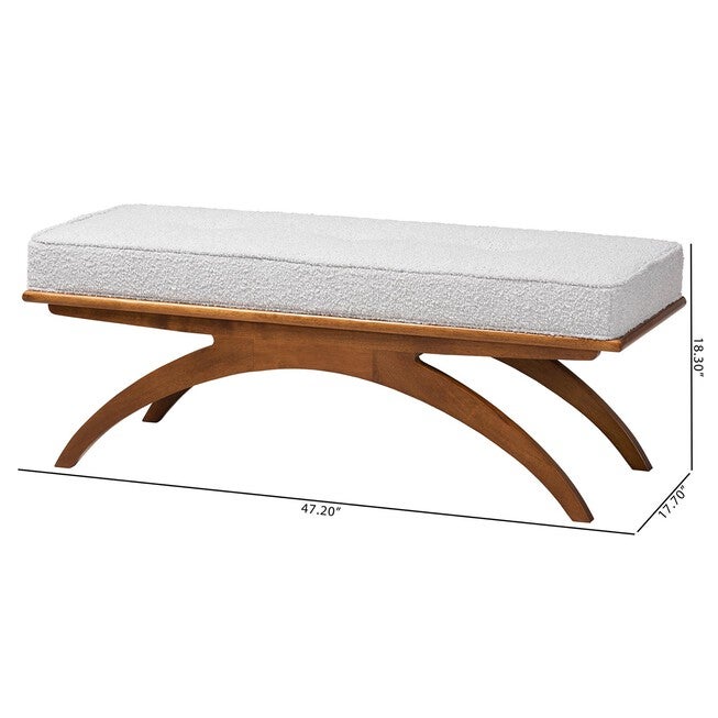 Orella Japandi Cream Boucle Fabric And Walnut Brown Finished Wood Bench, , alternate image number null