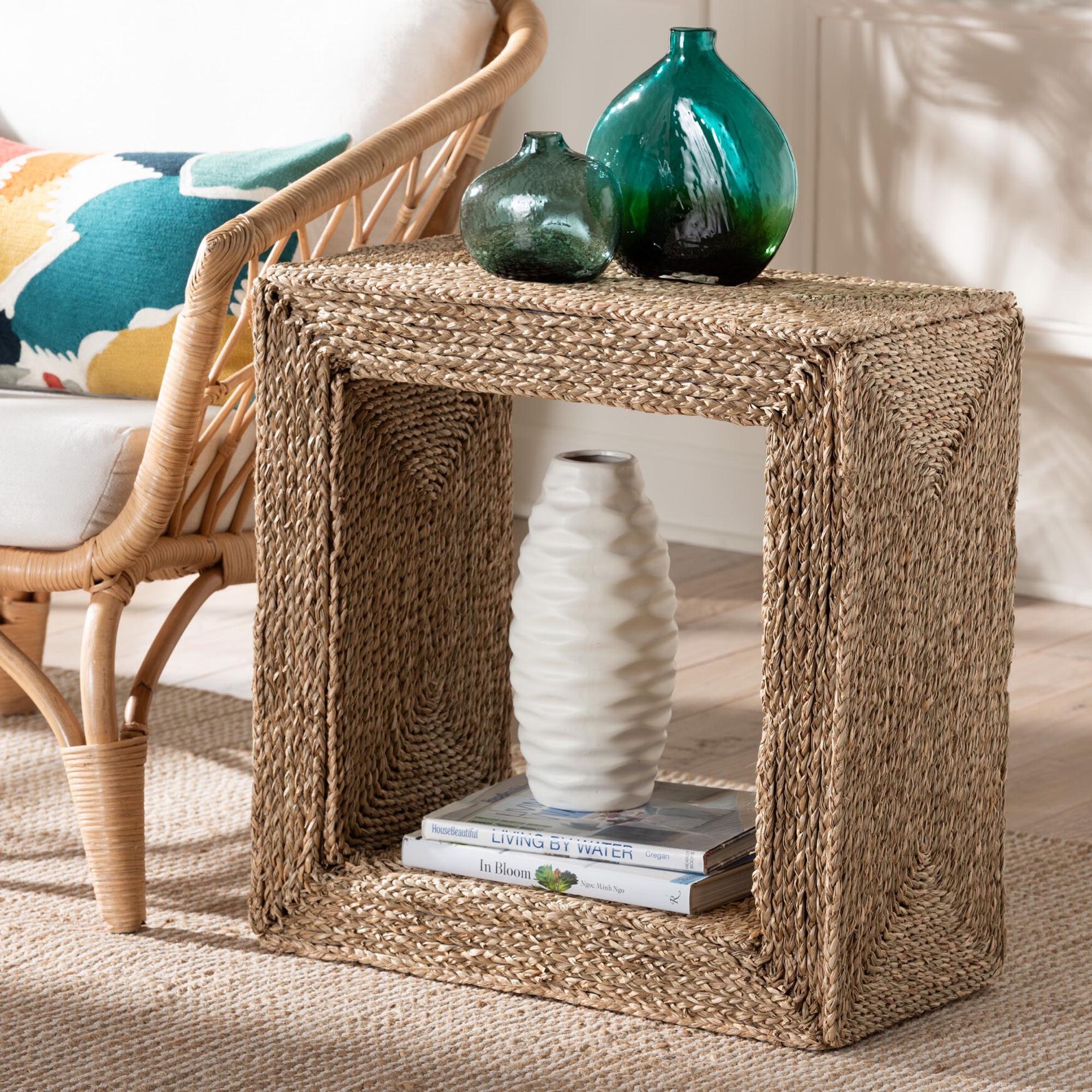 Adonica Modern Bohemian Natural Brown Jute and Wood End Table, , alternate image number 11