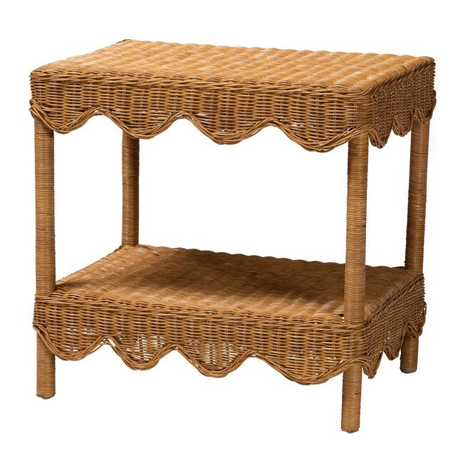 Oteria Bohemian Light Honey Scalloped Rattan Side Table, LIGHT, alternate image number 1