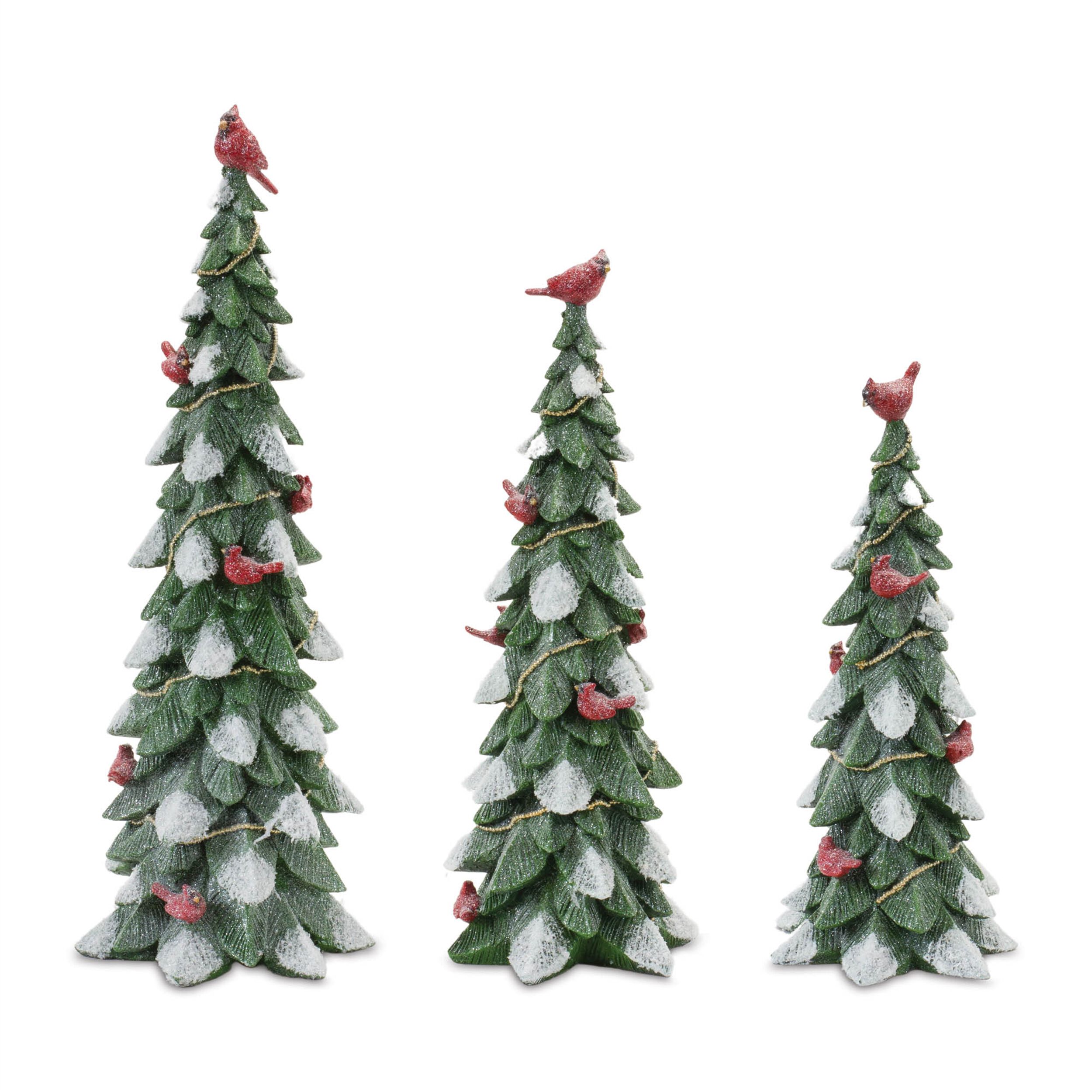 Frosted Cardinal Pine Tree (Set of 3), WHITE GREEN RED, hi-res image number 0