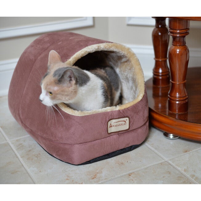 Faux Fur, Faux Suede Pet Cat Dog Cave Pet Bed, Beige/Laurel Green, , alternate image number null