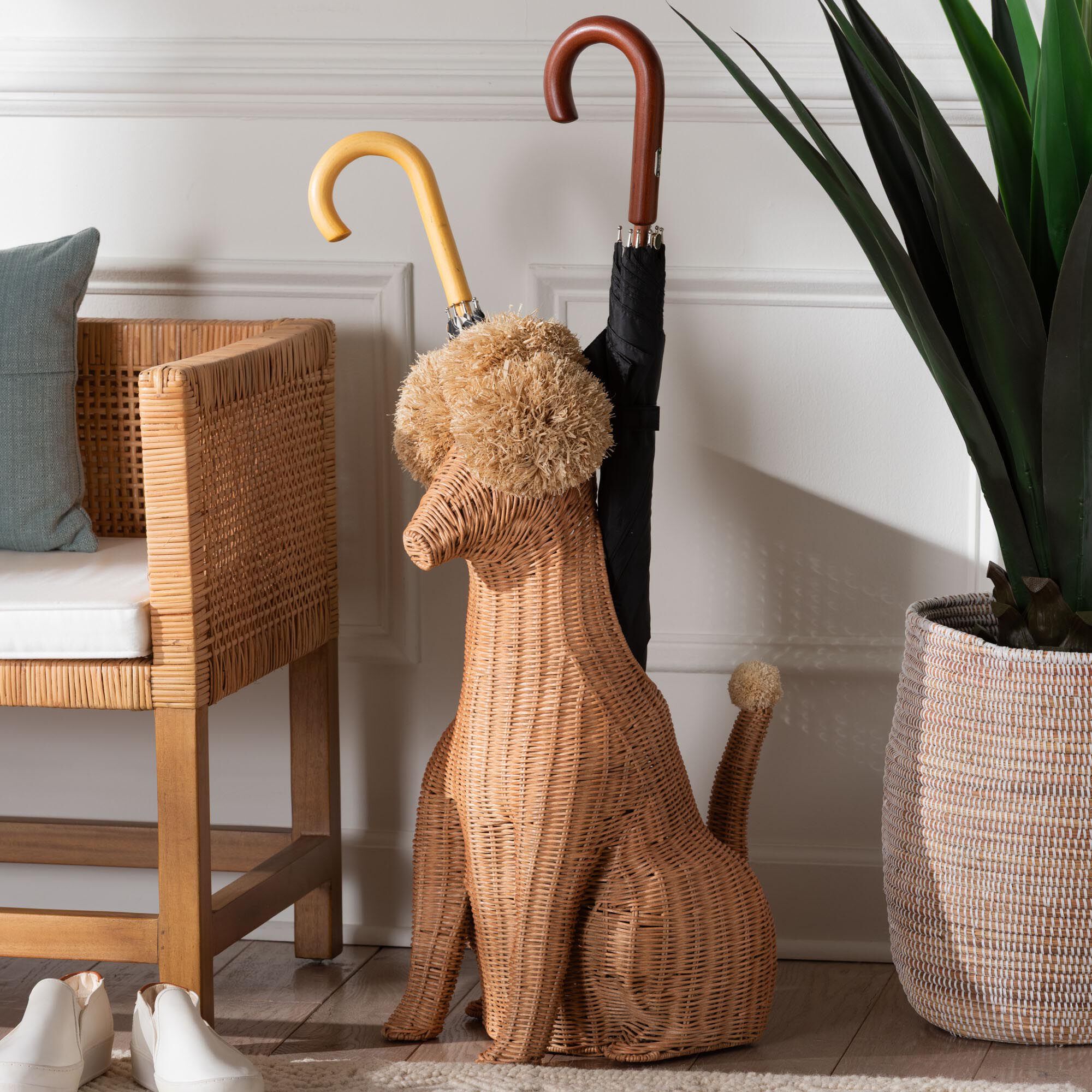 Persis Natural Rattan Poodle Umbrella Holder, HONEY, hi-res image number 0
