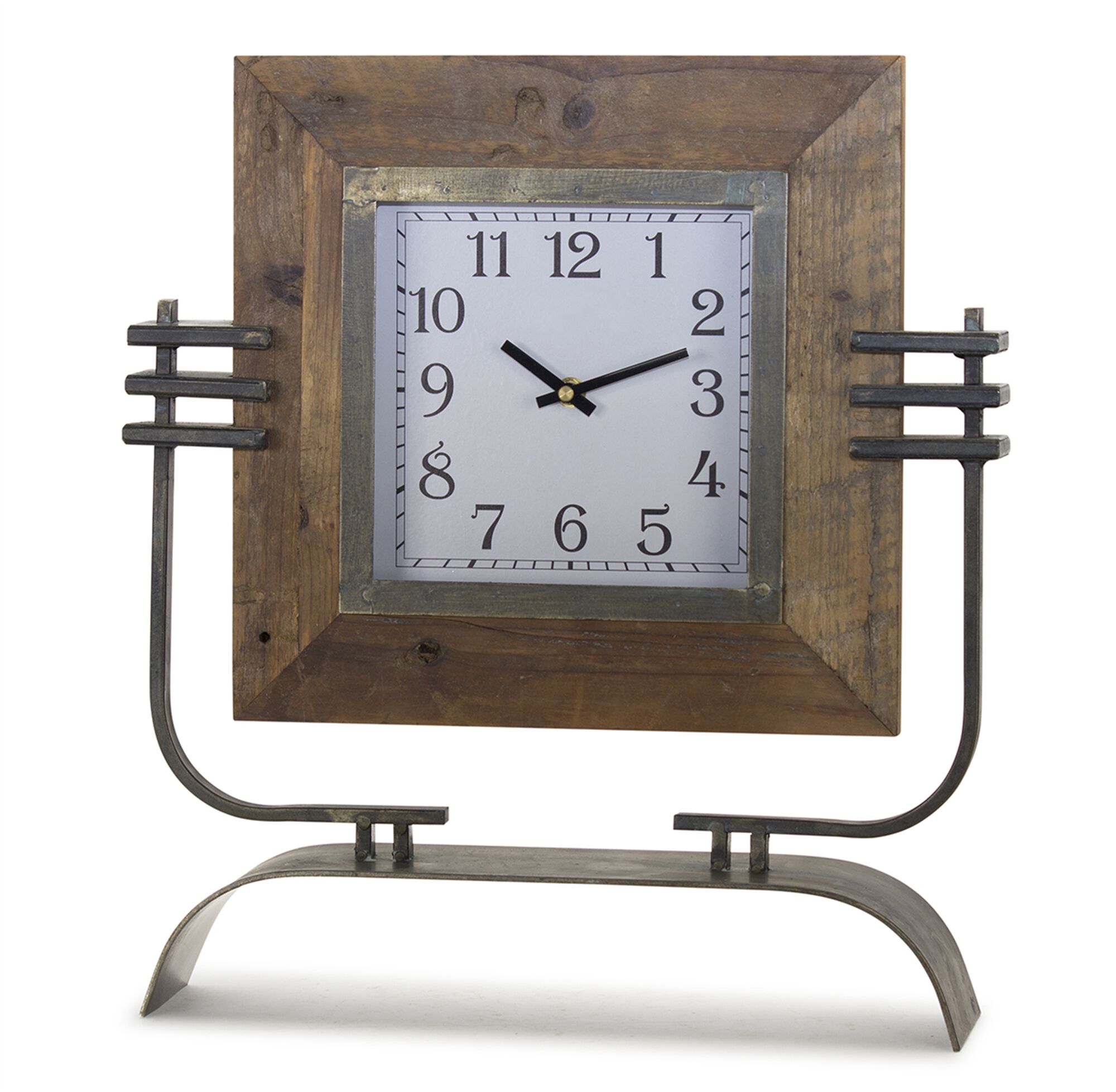 Clock On Stand 15 inches x 17.5 inchesH Iron/Wood, BROWN, hi-res image number 0