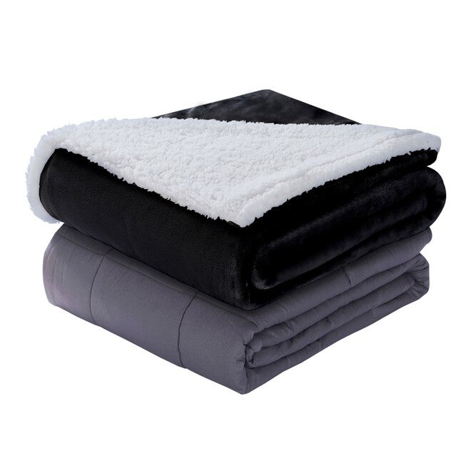 Soft Sherpa Reversible 15lb Weighted Blanket with Washable Cover , CHARCOAL IVORY, hi-res image number null