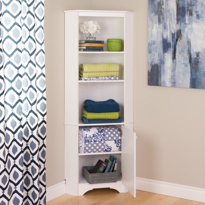 Elite White Tall 1-Door Corner Storage Cabinet, , alternate image number null