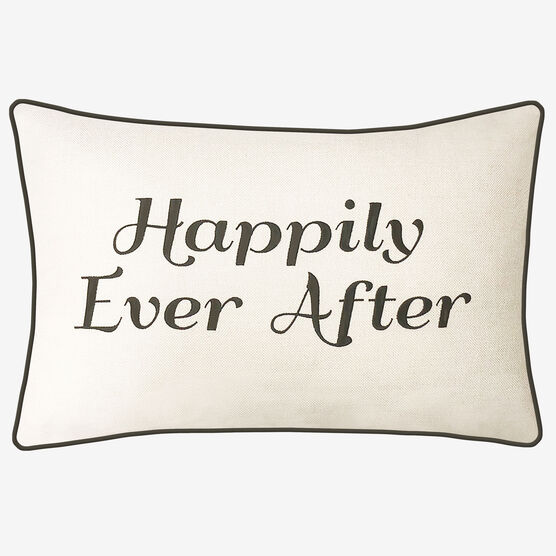 Embroidered "Happily Ever After" Decorative Pillow, CREAM BLACK, hi-res image number null