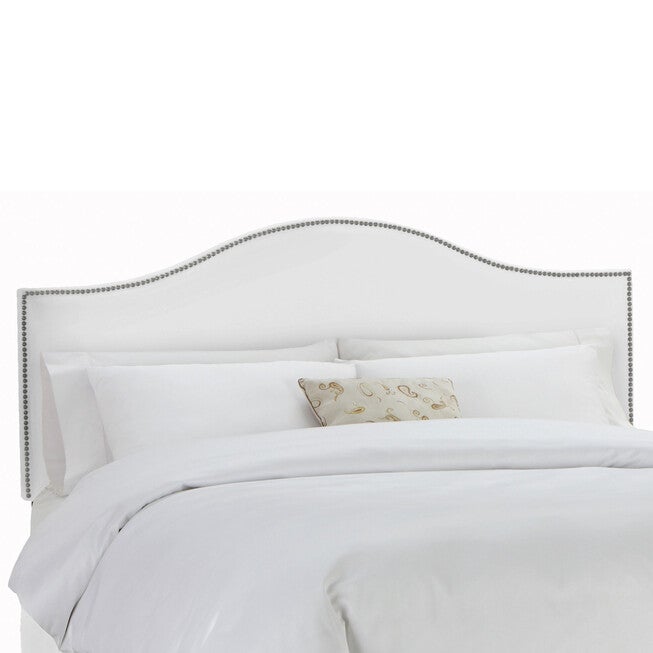 King Size Upholstered Curved Top Nail Button Border Headboard, 78 inchesLx4 inchesWx51 inchesH, WHITE, hi-res image number 0