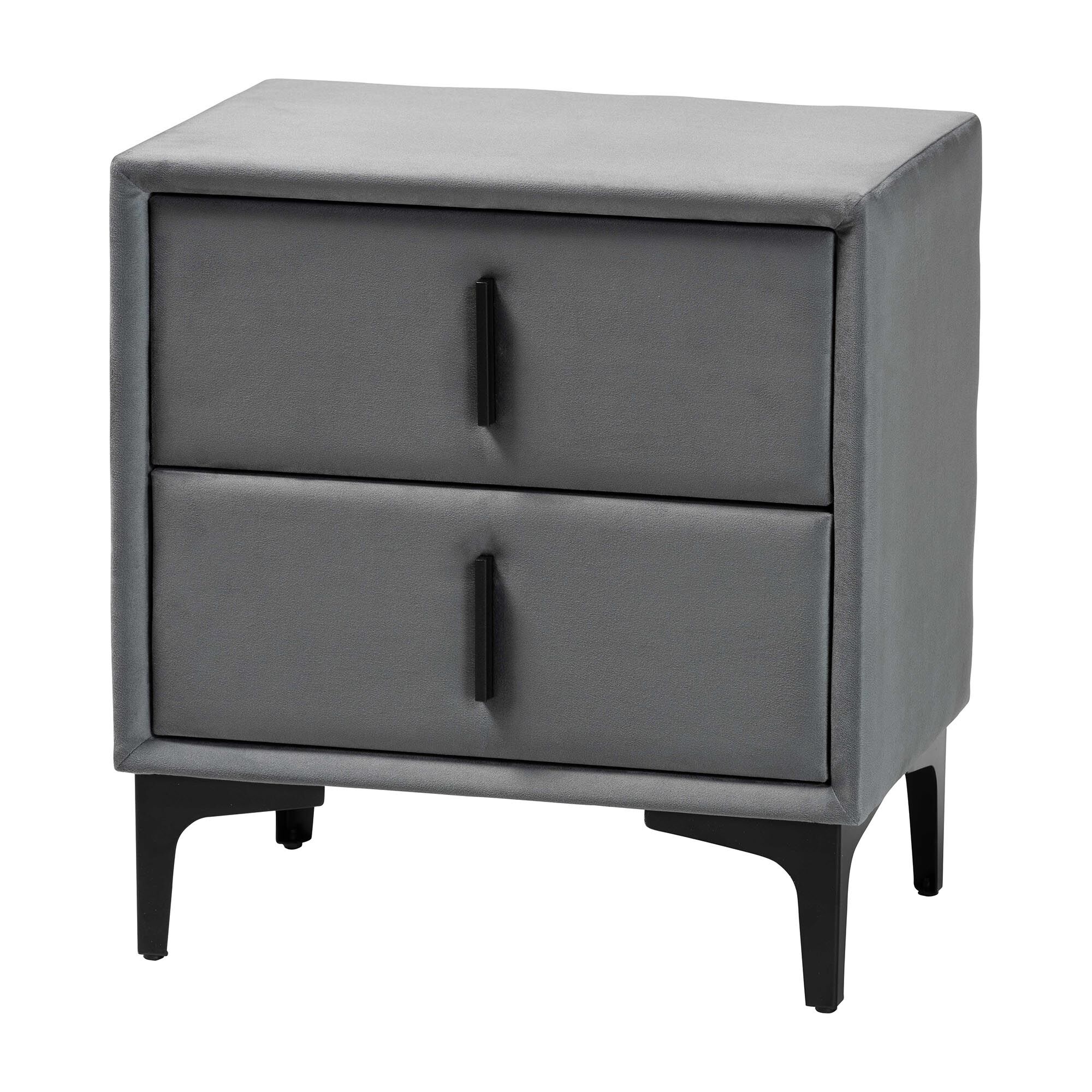 Etienne Modern Slate Grey Velvet 2-Drawer Nightstand, GREY, alternate image number 1
