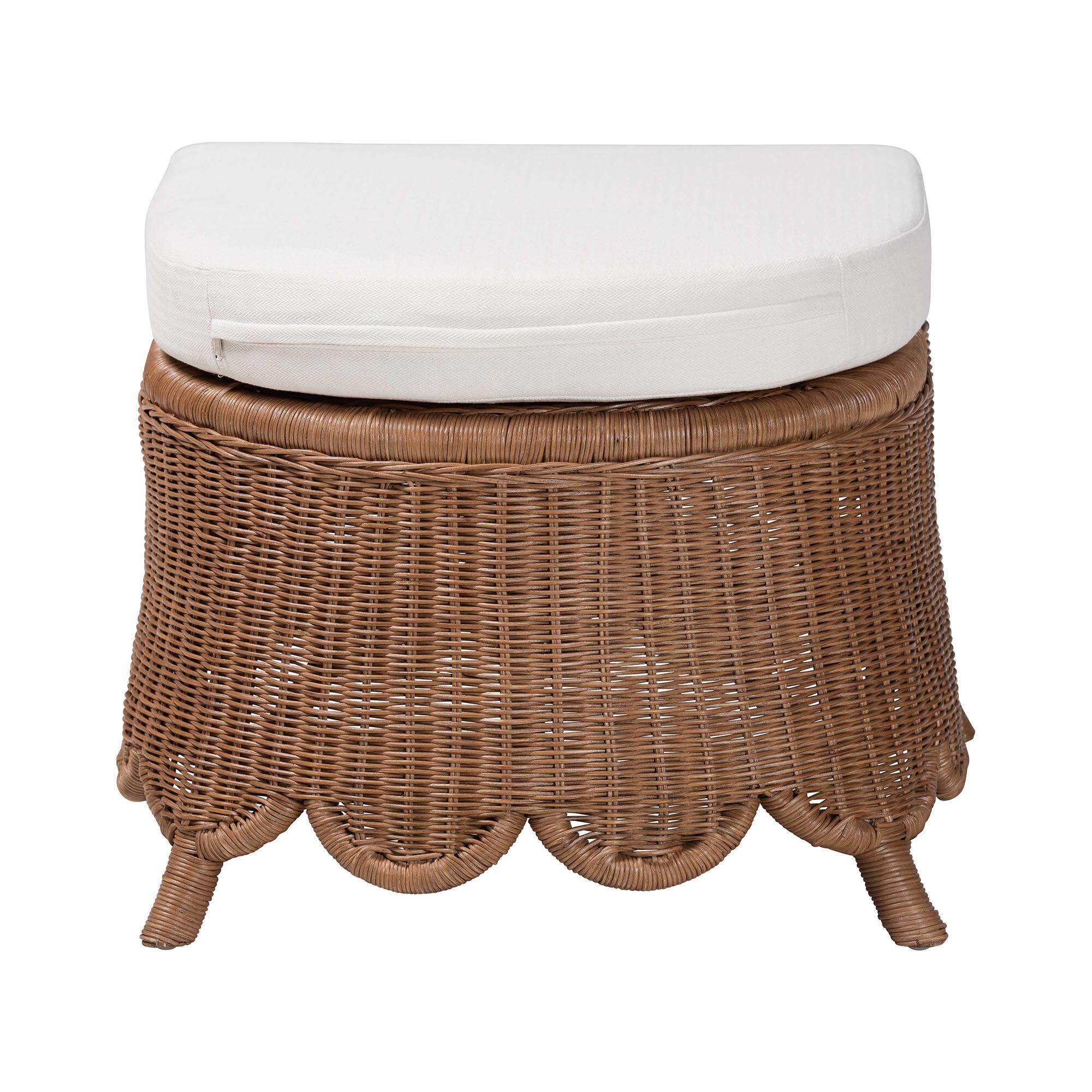 Detta Natural Rattan Footstool with Cushion, BROWN, alternate image number 2