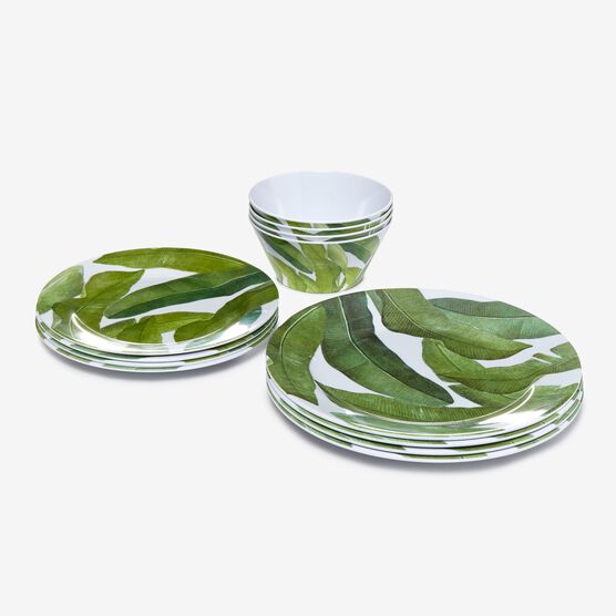 Banana Leaf 12-Pc. Dinnerware Set, GREEN Banana Leaf 12-Pc. Dinnerware Set, GREEN