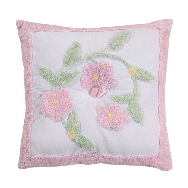 Bloomfield Collection in Floral Design 100% Cotton Tufted Chenille Square Pillow , ROSE, hi-res image number 0