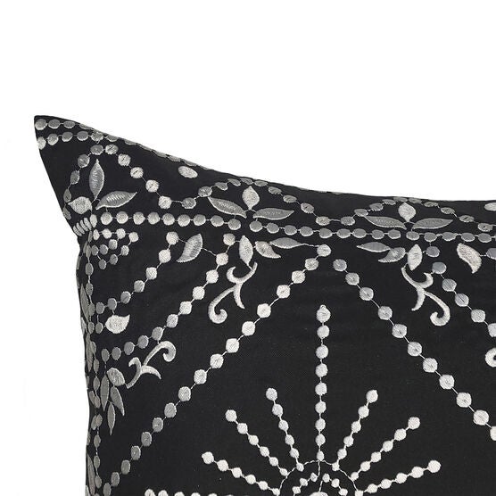 Edie @ Home Indoor/Outdoor Embroidered Tile Oblong Decorative Throw Pillow 15X30, Black/White, , alternate image number null