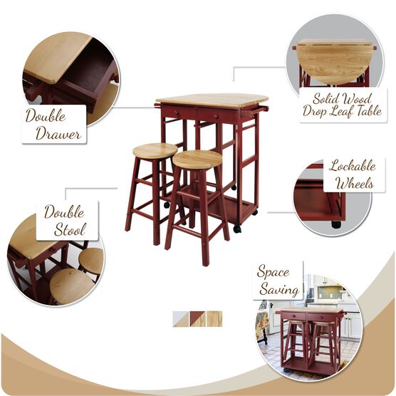 Breakfast Cart with Drop-Leaf Table-Natural, , alternate image number null