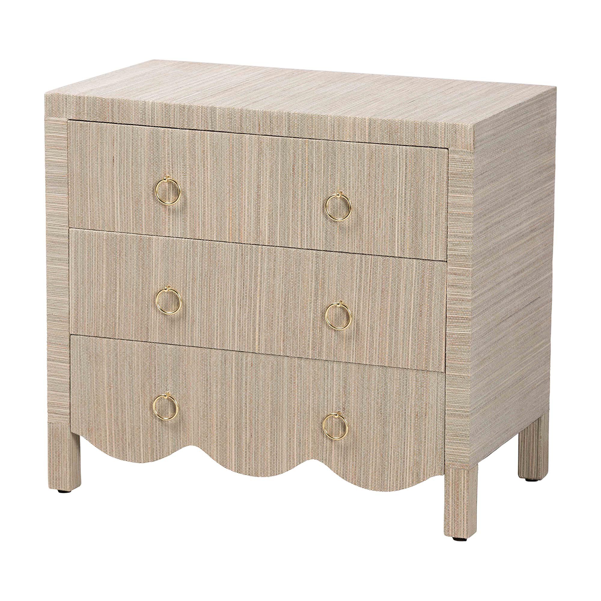 Umika Grasscloth Nightstand with Scalloped Base, BEIGE, alternate image number 1