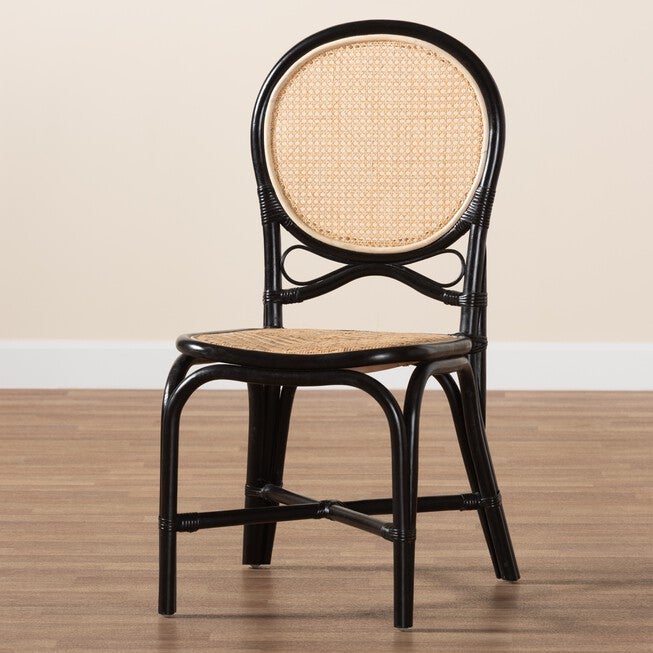 Ayana Mid-Century Modern Two-Tone Black And Natural Brown Rattan Dining Chair, , alternate image number 8