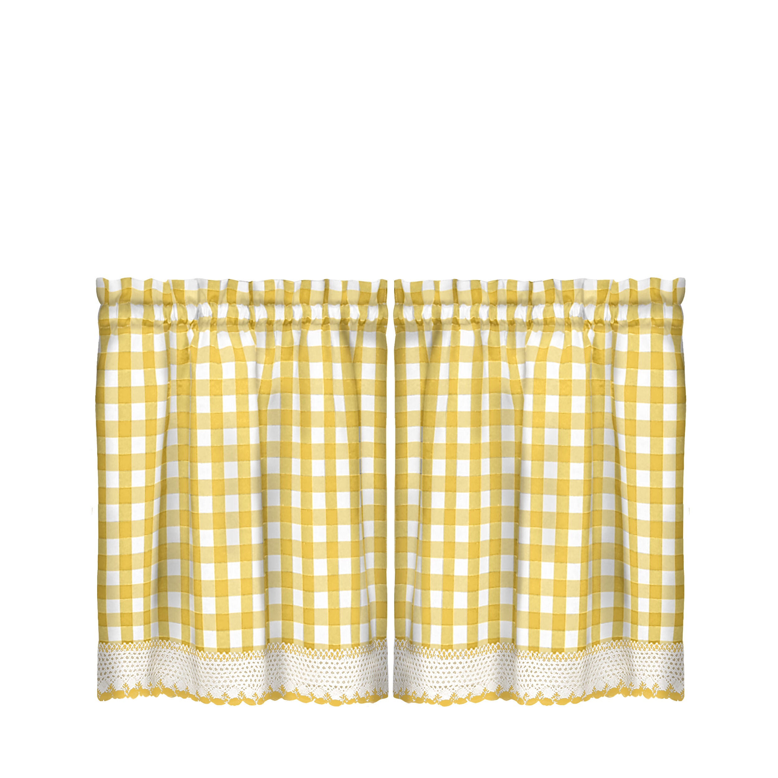 Buffalo Check Window Curtain Tier Pair - 58x36 - Navy, YELLOW, alternate image number 1