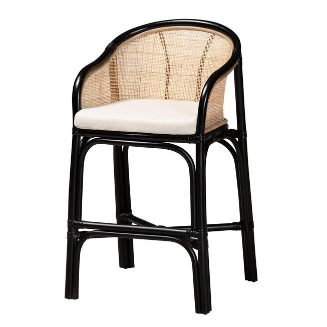 Miranda Modern Bohemian Two-Tone Black And Natural Brown Rattan Counter Stool, BLACK BROWN, hi-res image number 0