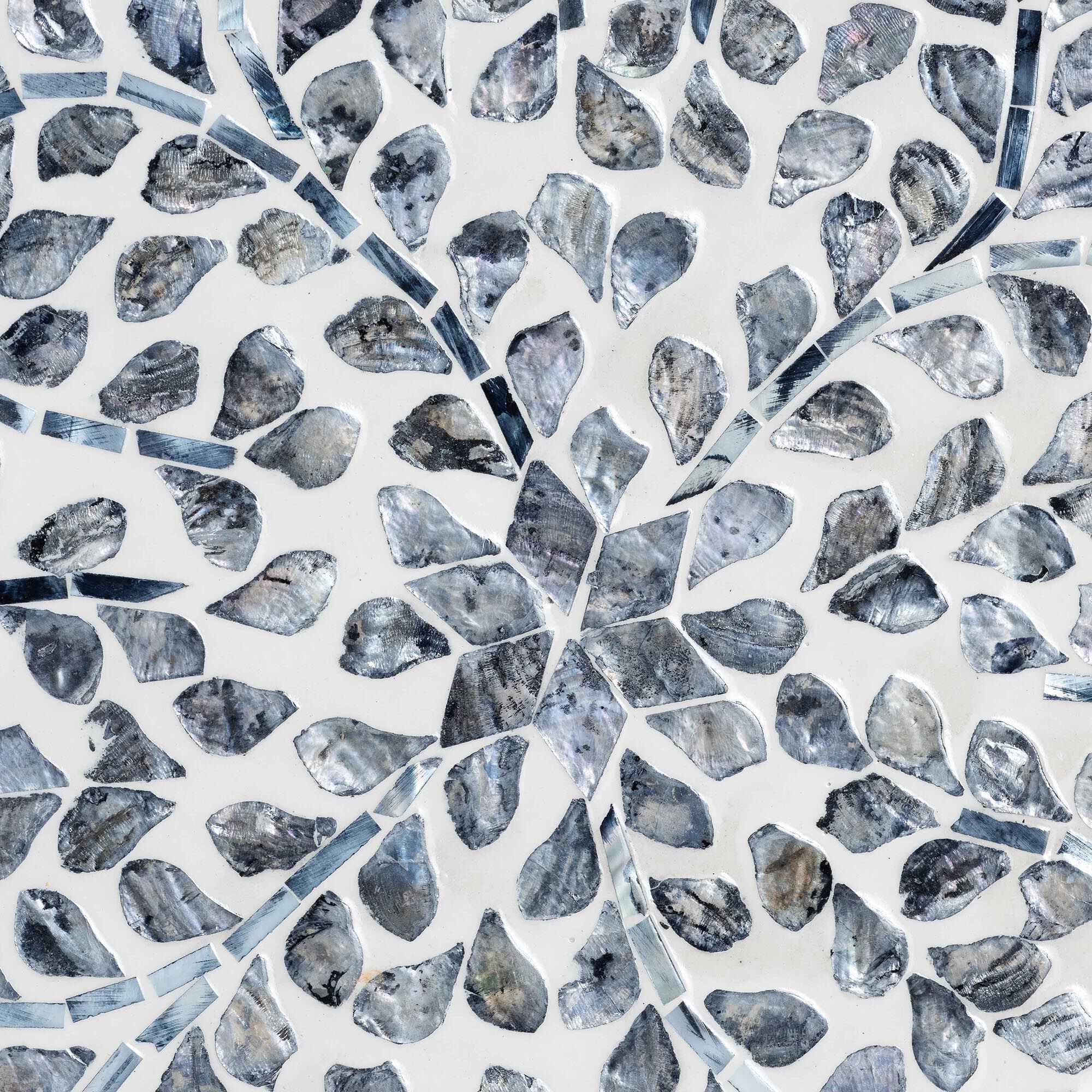 Marilla Coastal Black and White Mother of Pearl Capiz Shell Ottoman Footstool, BLACK, alternate image number 4