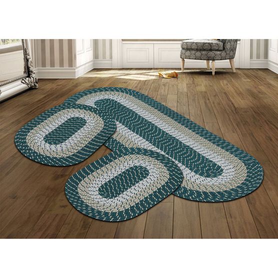 Braid Collection 3pc Set Stain Resistant Reversible Indoor Oval Area Rug, HUNTER STRIPE, hi-res image number null