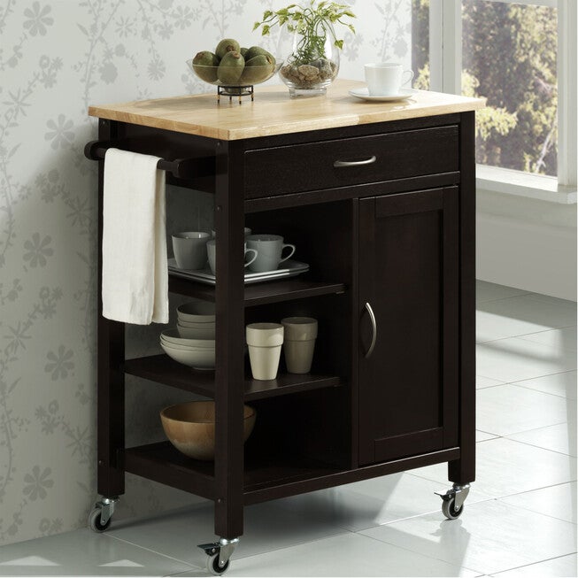 Black Kitchen Cart, BLACK NATURAL, hi-res image number 0
