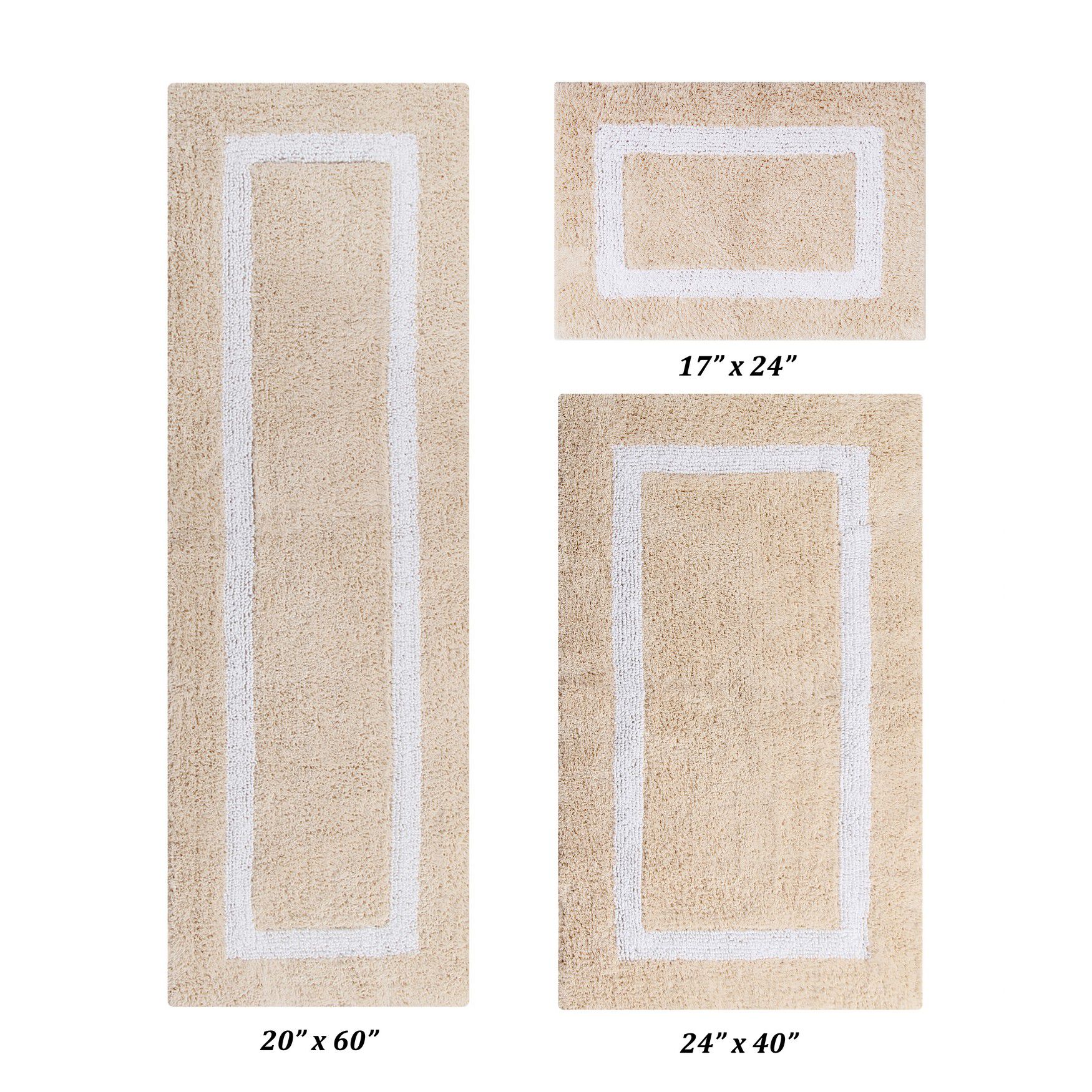 Hotel Collectionis Bath Mat Rug 3 Piece Set (17 inches x 24 inches | 24 inches x 40 inches | 20 inches x 60 inches), SAND WHITE, hi-res image number 0