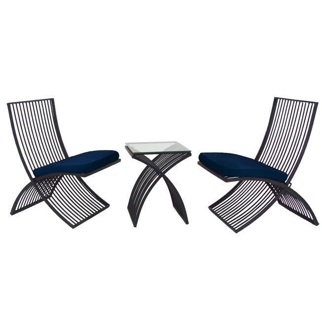 Set Of 3 Black Metal Eclectic Outdoor Seating Set, BLACK, hi-res image number null