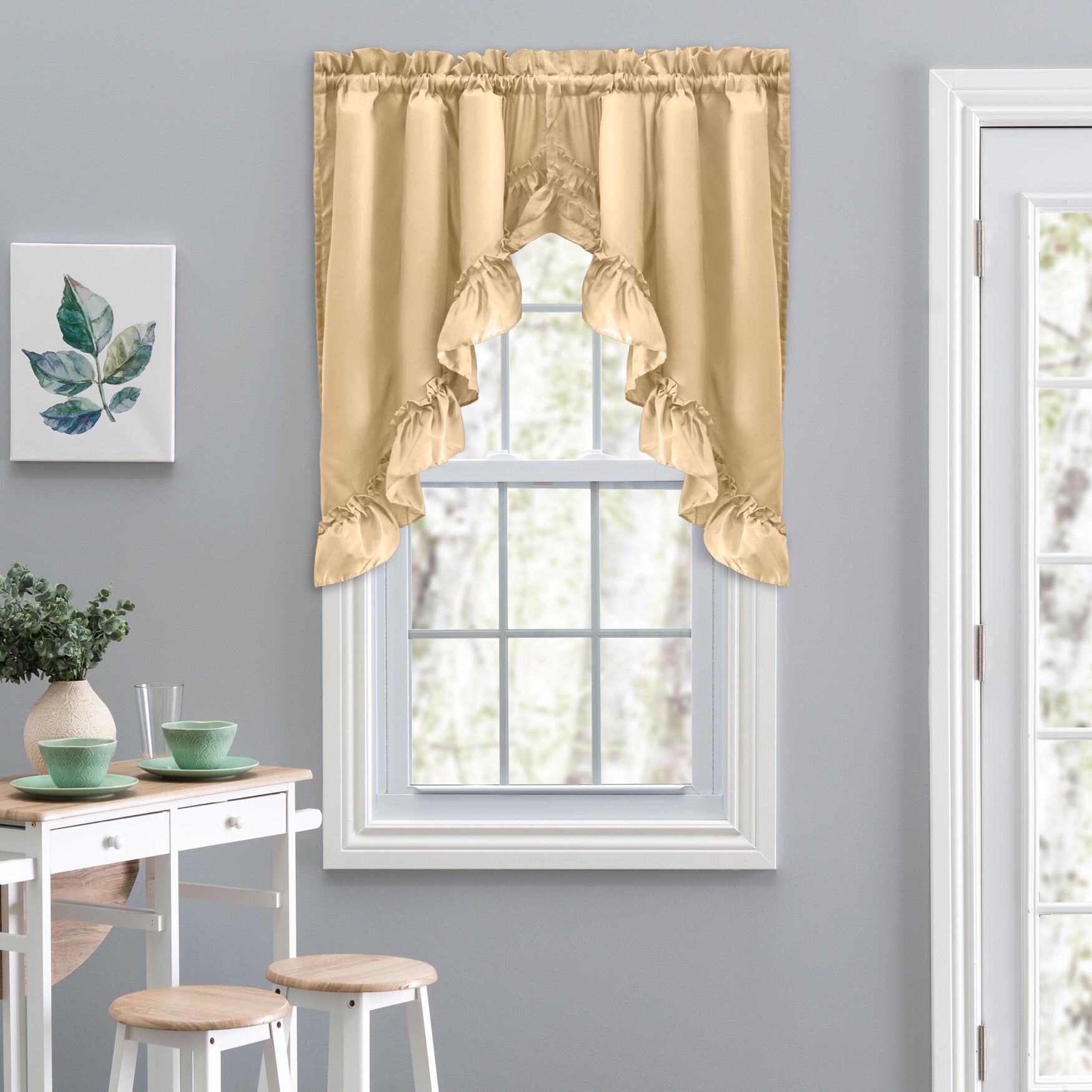 Stacey Curtain Ruffled Swag, ALMOND, hi-res image number 0