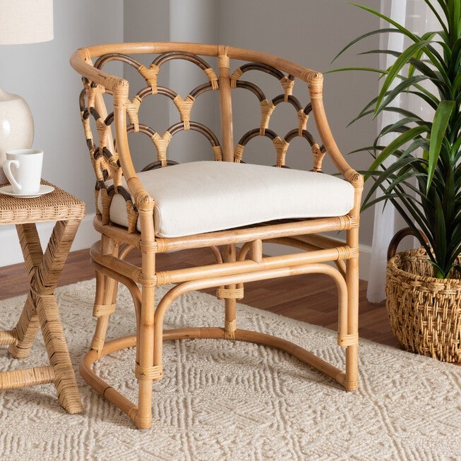 Aster Modern Bohemian Natural Brown Rattan Armchair, , alternate image number null