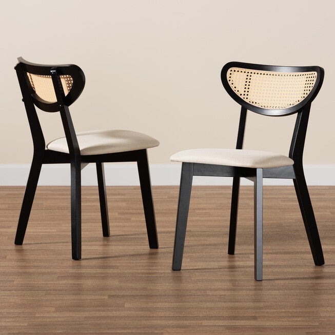 Dannell Mid-Century Modern Cream Fabric And Black Finished Wood Dining Chair, , alternate image number 20