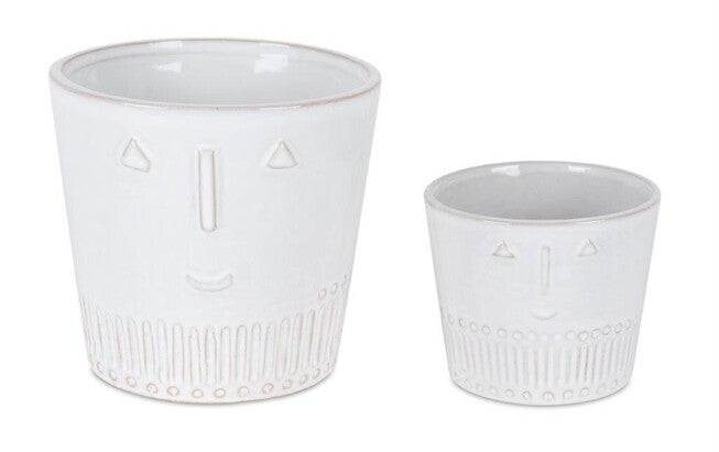 Porcelain Face Planter (Set of 2), WHITE, hi-res image number null