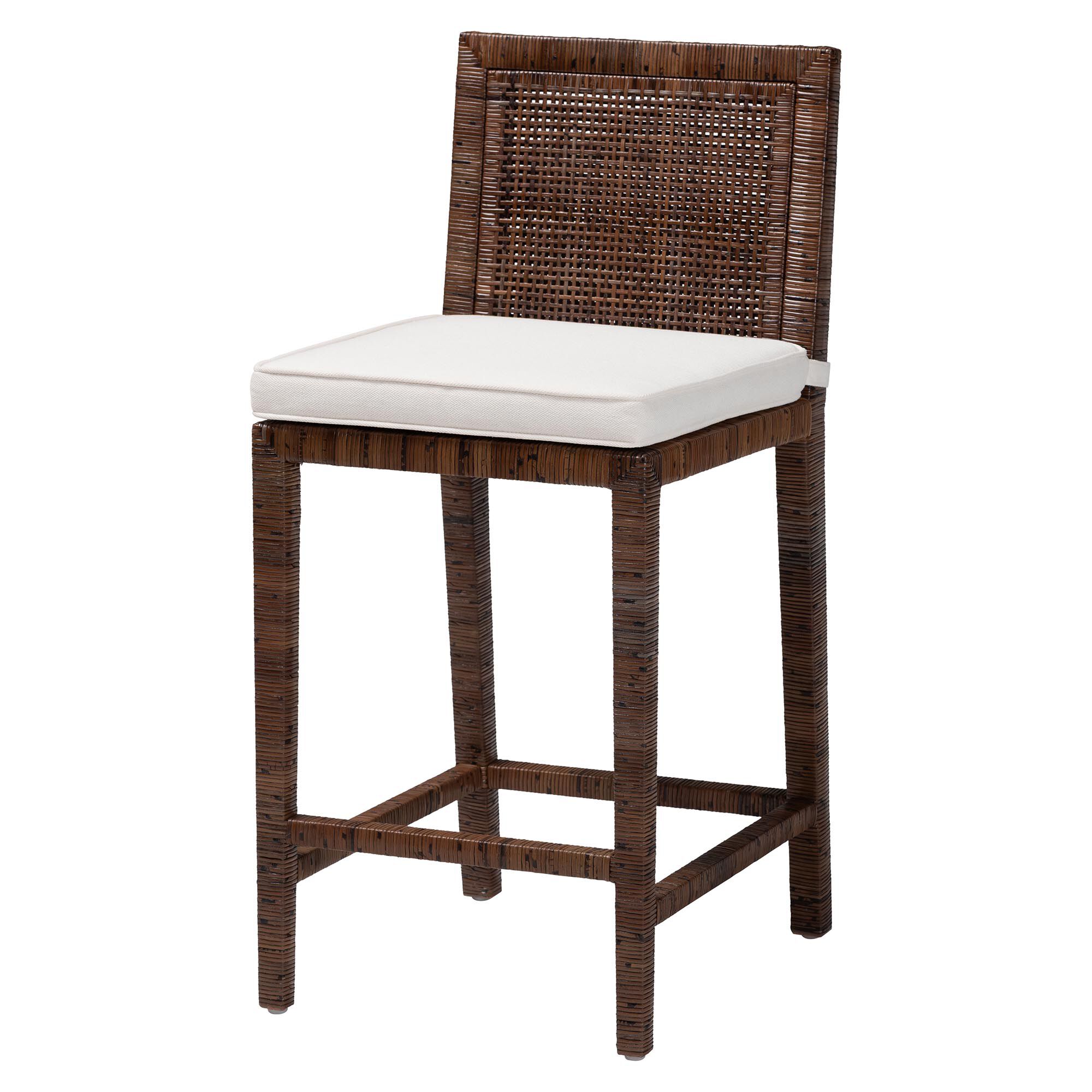 Sofia Rattan Counter Stool with Mahogany Wood Frame, COFFEE, alternate image number 1