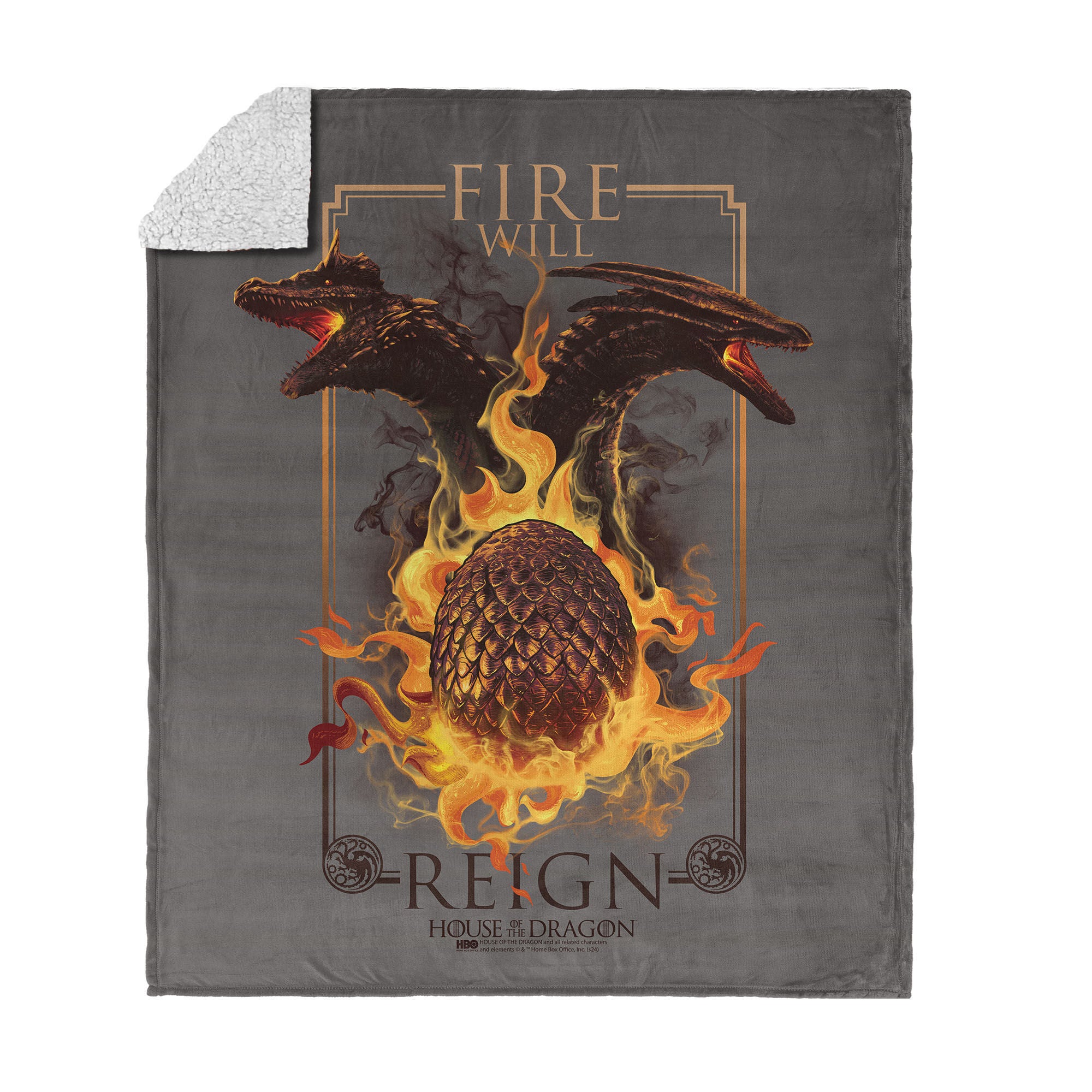 Warner Bros. House of the Dragon Let it Reign Silk Touch Sherpa Throw Blanket 50x60 Inches, BLACK, hi-res image number 0