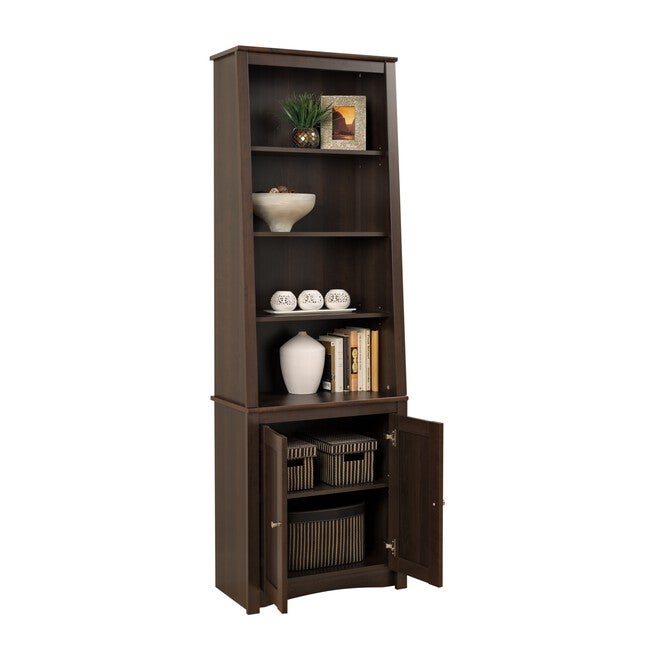 Tall Slant-Back Bookcase with 2 Shaker Doors, Espresso, , alternate image number 3