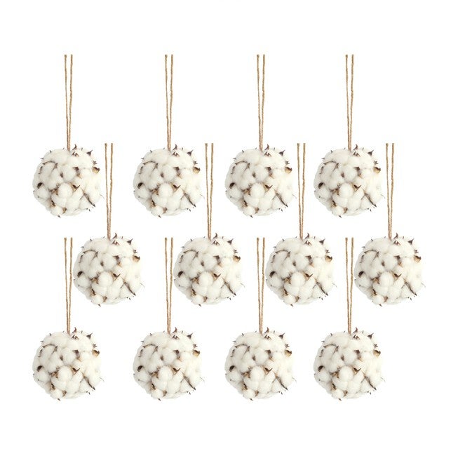 Cotton Orb (Set of 12) 4.5 inchesD Foam/Polyester, WHITE/BROWN, hi-res image number null