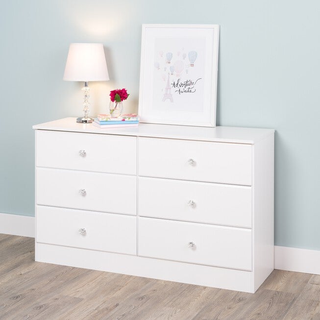 Astrid 6-Drawer Dresser with Acrylic Knobs, White, WHITE, hi-res image number null