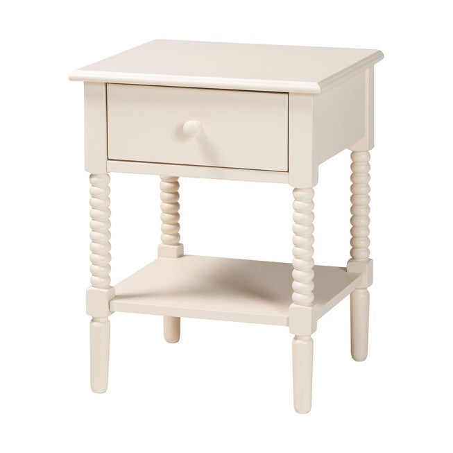 Baxton Studio Braith Farmhouse Black Spindle Wood 1-Drawer Nightstand, IVORY, alternate image number 1