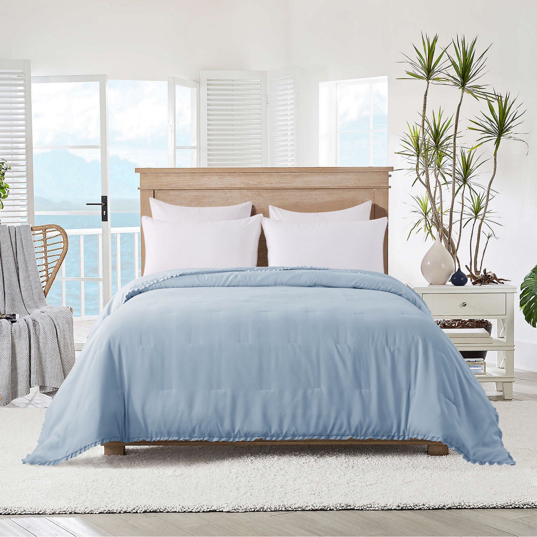 Ruffled Edge Down Alternative Blanket, BLUE FOG, hi-res image number 0