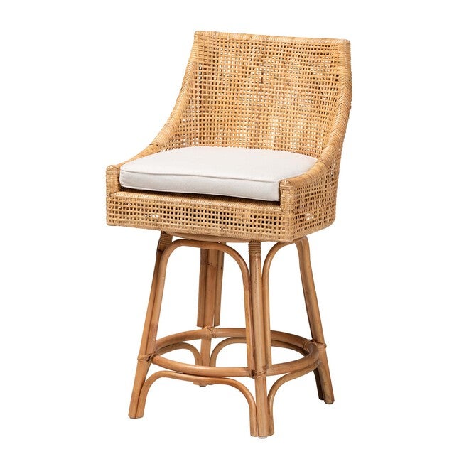 Bella Modern Bohemian Natural Brown Rattan Counter Stool, NATURAL BROWN, hi-res image number null