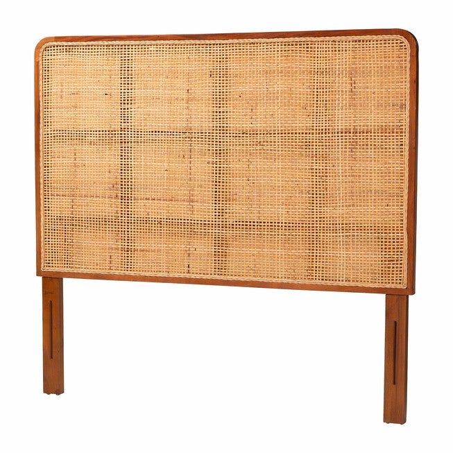 Caspia Bohemian Natural Rattan and Mahogany Wood Queen Size Headboard, LIGHT, alternate image number null