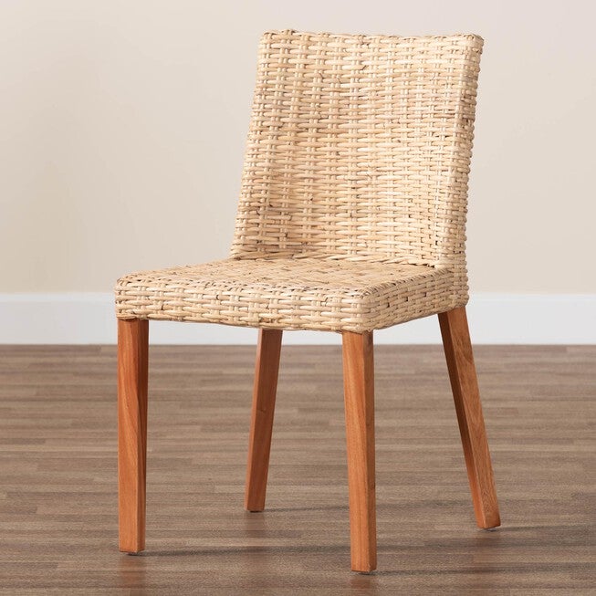 Rowen Bohemian Light Honey Kubu Rattan And Mahogany Wood Dining Chair, , alternate image number 7